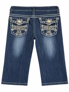 VTG Miss Chic Size 9 Denim Bermuda Shorts Rhinestone Studded Cross Y2K Bling